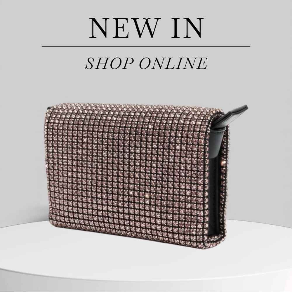 Elegant Black and Rose color rhinestone Clutch purse w/ included shoulder strap
